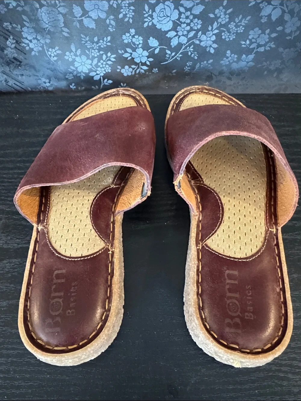 Born Brown Leather Slide Sandals
